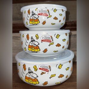 🥰 Peanuts Fall Snoopy Candy Corn Puffer Jacket Set Ceramic Storage Hand Painted
